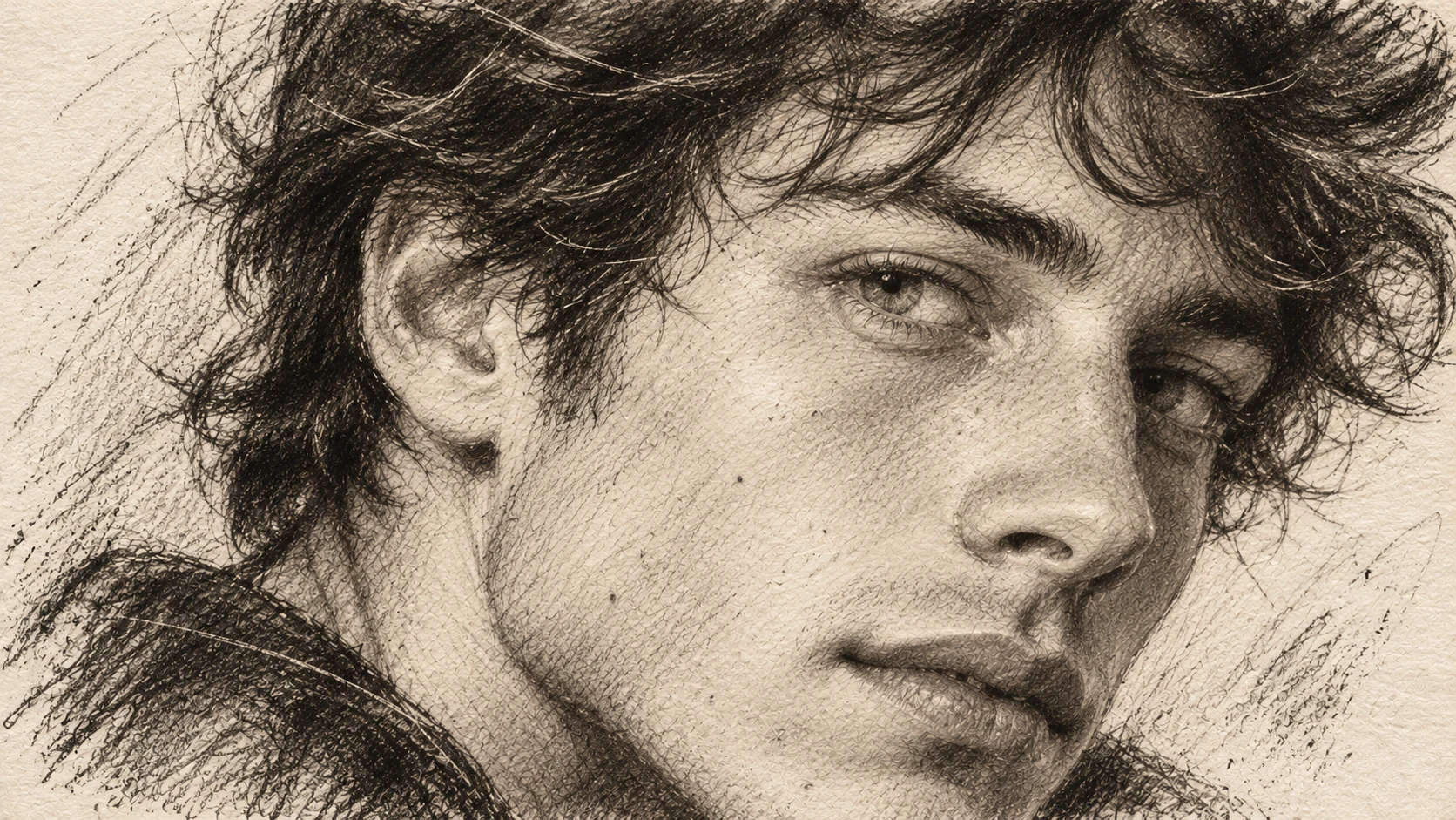 Portrait au crayon sépia d’un homme de profil